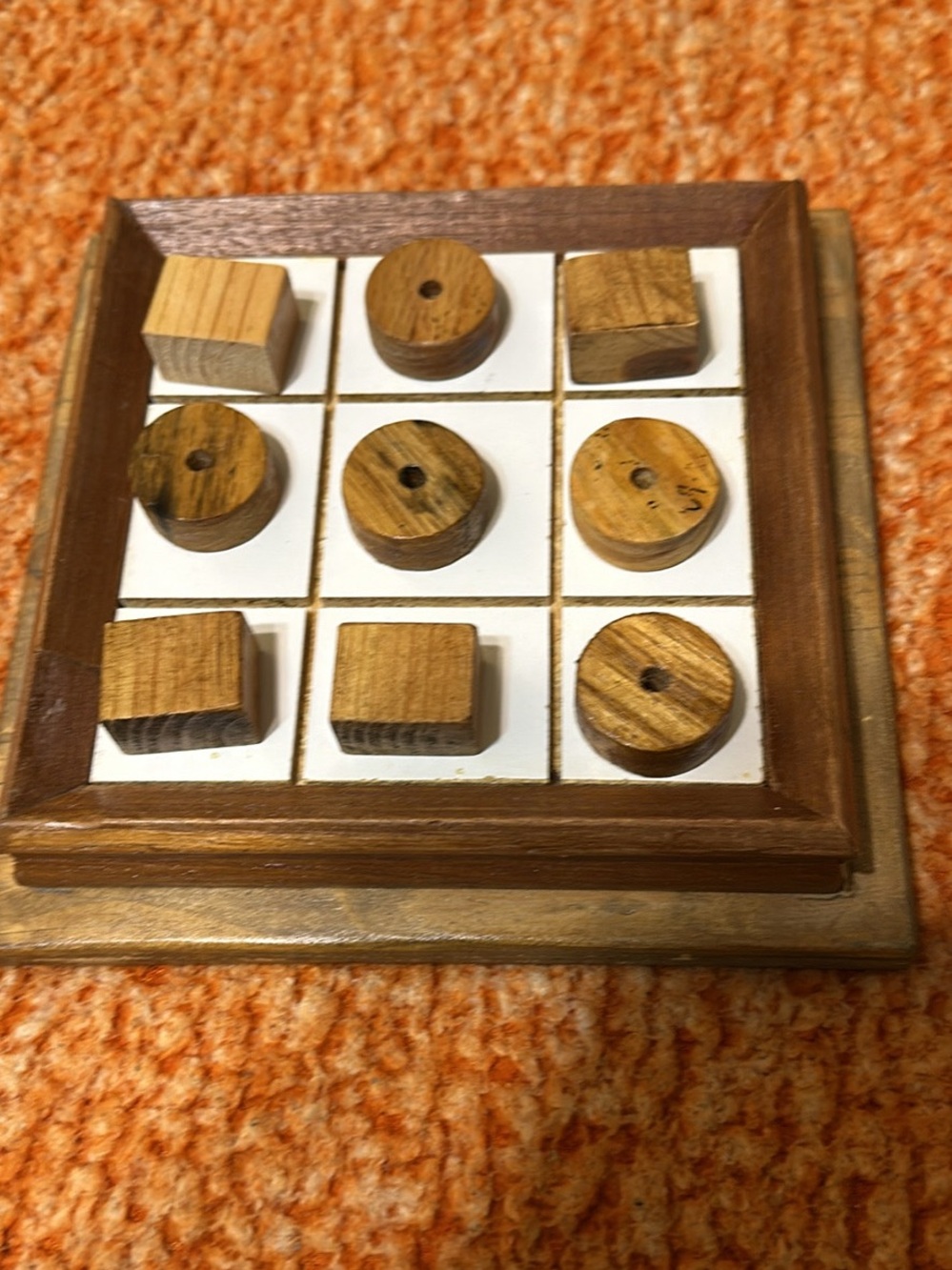 Handmade Wooden Tic-Tac-Toe Board Game in Natural Brown 8.5” x 8.5”